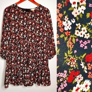 Altar’d State Baby Doll Dress Sz S Dark Floral Long Sleeve Tiered Colorful